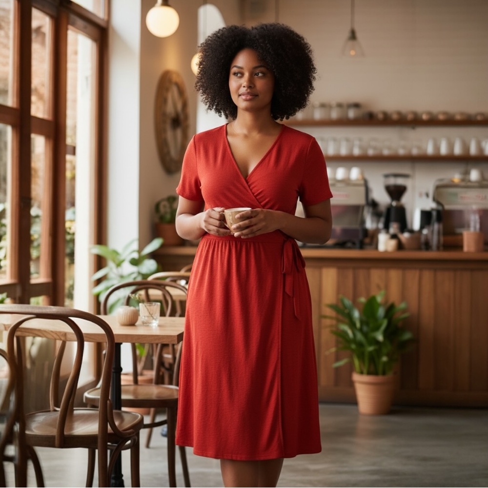 Susan Graver Terracotta Wrap Midi Dress